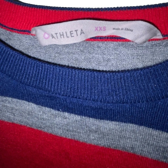 Athleta Color Block Stripe Sweater Merino Wool Women’s Size XXS Gray Red Blue - Picture 3 of 5